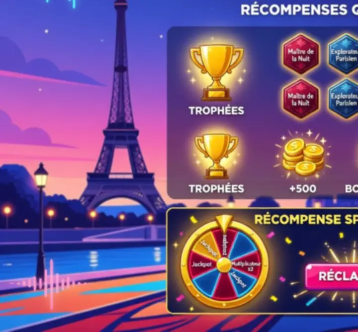 Écran de récompenses et défis quotidiens dans PARIS OFF NIGHTS